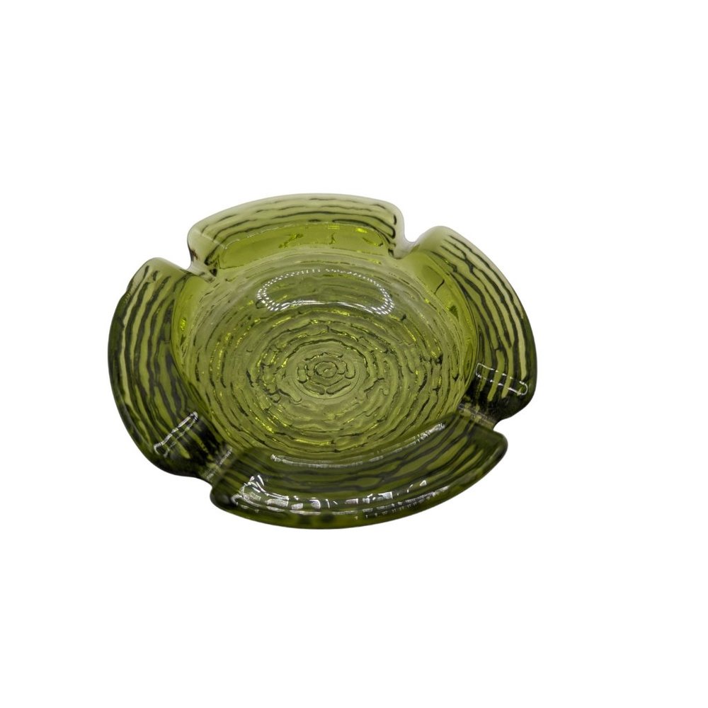 Vintage MCM Anchor Hocking Glass Ashtray Soreno Avacado Green Ripple 4” - Picture 3 of 9